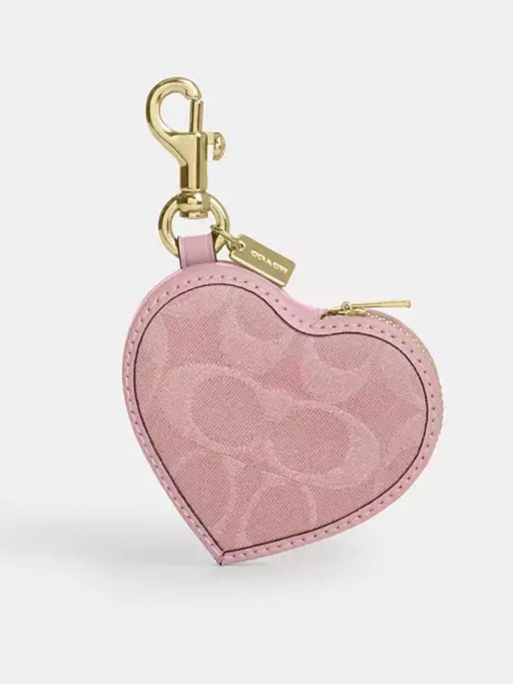 Coach Pink Heart bag charm in pink denim